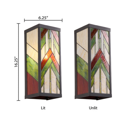 Tiffany-Style Lighting Green Stained Glass and Black Satin Rectangular 1-Light Outdoor Wall Sconce