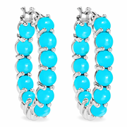 Sterling Silver 4mm Round Sleeping Beauty Turquoise Inside-Out Hoop Earrings