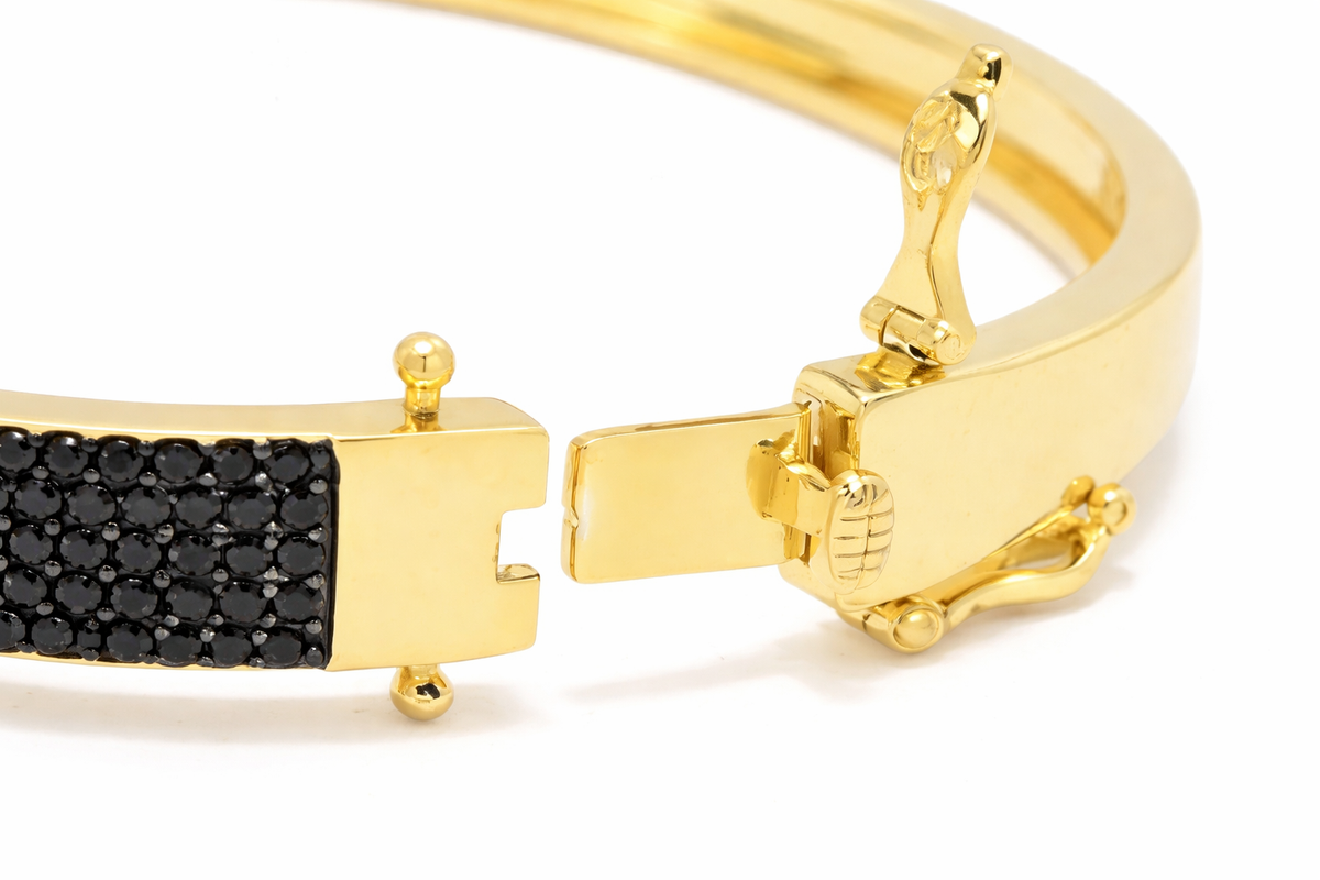 Sterling Silver Baguette Sleeping Beauty Turq & Black Spinel Hinged Bangle Bracelet