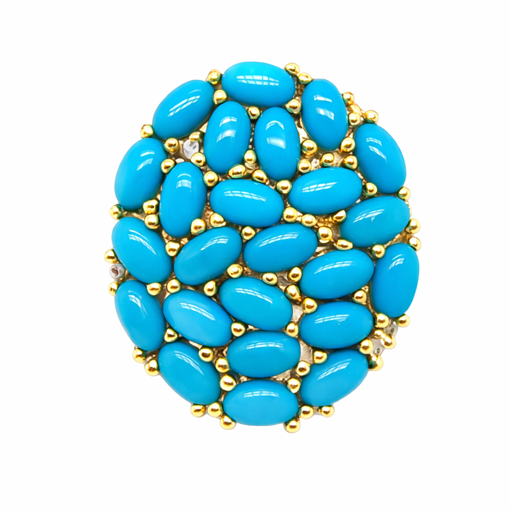 Gold Plated Sleeping Beauty Turquoise & White Zircon Cluster Ring
