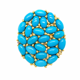 Gold Plated Sleeping Beauty Turquoise & White Zircon Cluster Ring
