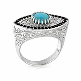 Sterling Silver 7mm Round Sleeping Beauty Turq Filigree Evil Eye Ring