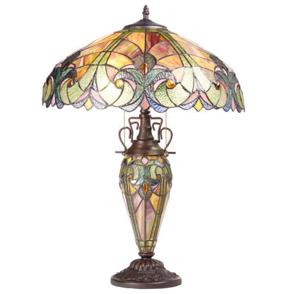 Tiffany-Style Lighting 24.5" Halston Double Lit Bowl Shade Stained Glass Table Lamp