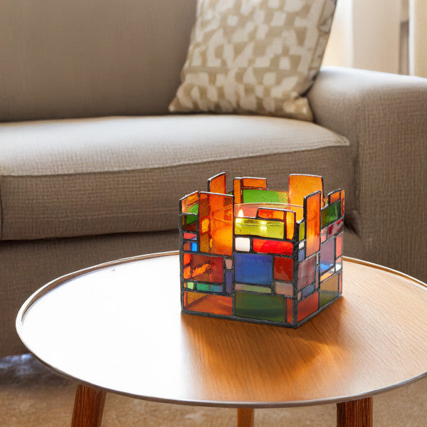 Tiffany-Style Lighting 4.75" Geometric Stained Glass Candle Holder