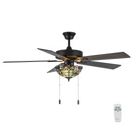 Tiffany-Style Lighting 52" Magna Carta Indoor Glass Oil Rubbed Bronze Celing Fan