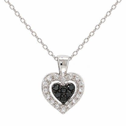 Sterling Silver 0.10ctw Black & White Diamond Heart Pendant with Chain