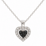 Sterling Silver 0.10ctw Black & White Diamond Heart Pendant with Chain