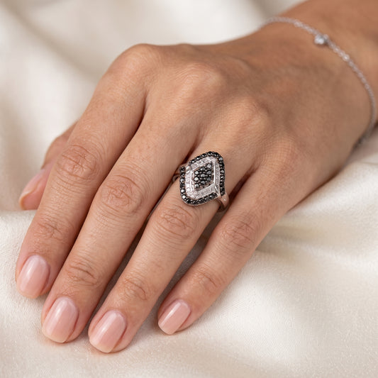 Sterling Silver 0.50ctw Black & White Diamond Wrap Ring