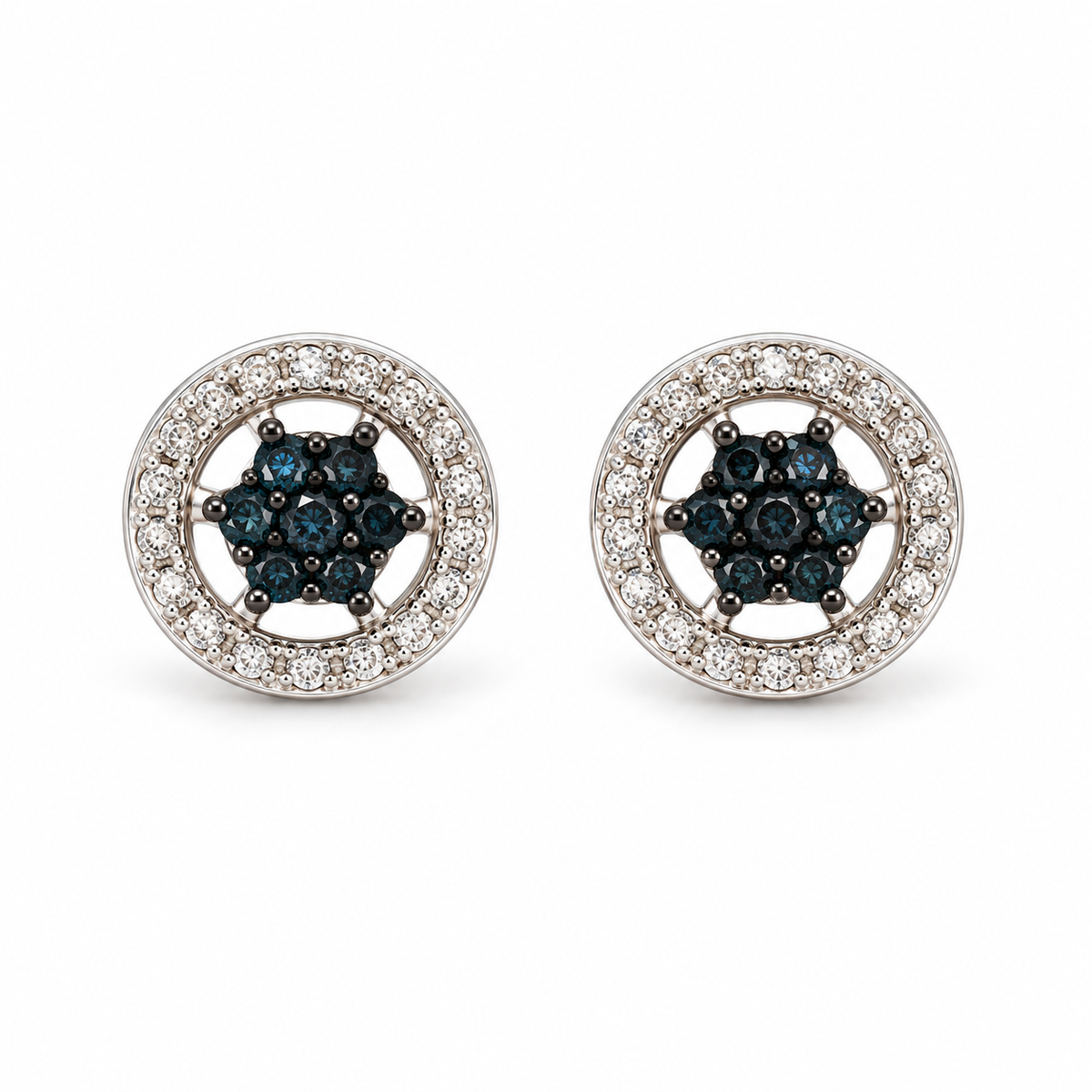 Sterling Silver 0.10ctw Blue Diamond Star Halo Stud Earrings