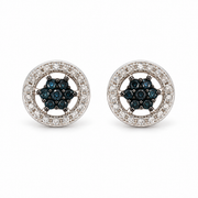 Sterling Silver 0.10ctw Blue Diamond Star Halo Stud Earrings