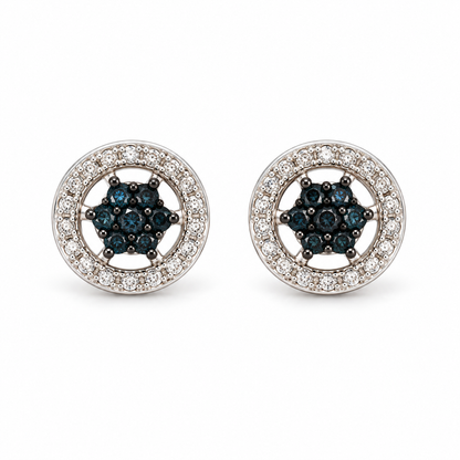 Sterling Silver 0.10ctw Blue Diamond Star Halo Stud Earrings