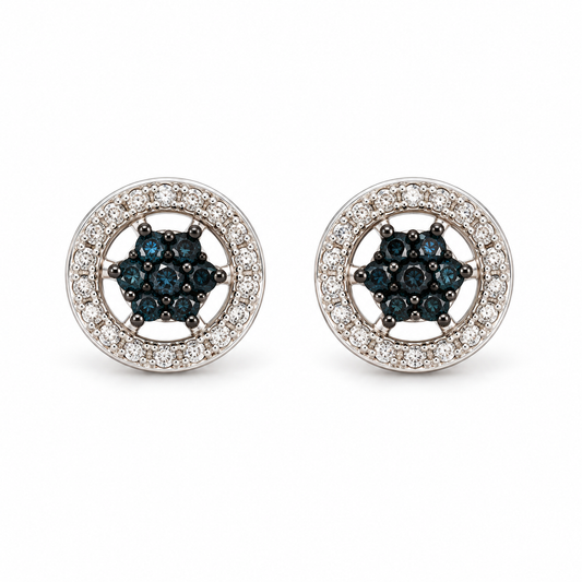 Sterling Silver 0.10ctw Blue Diamond Star Halo Stud Earrings