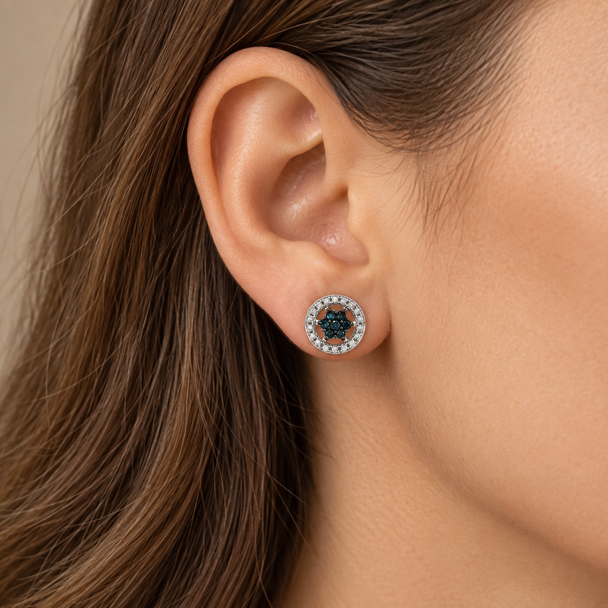 Sterling Silver 0.10ctw Blue Diamond Star Halo Stud Earrings
