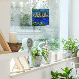 Tiffany-Style Lighting Swans Stained Glass Window Panel