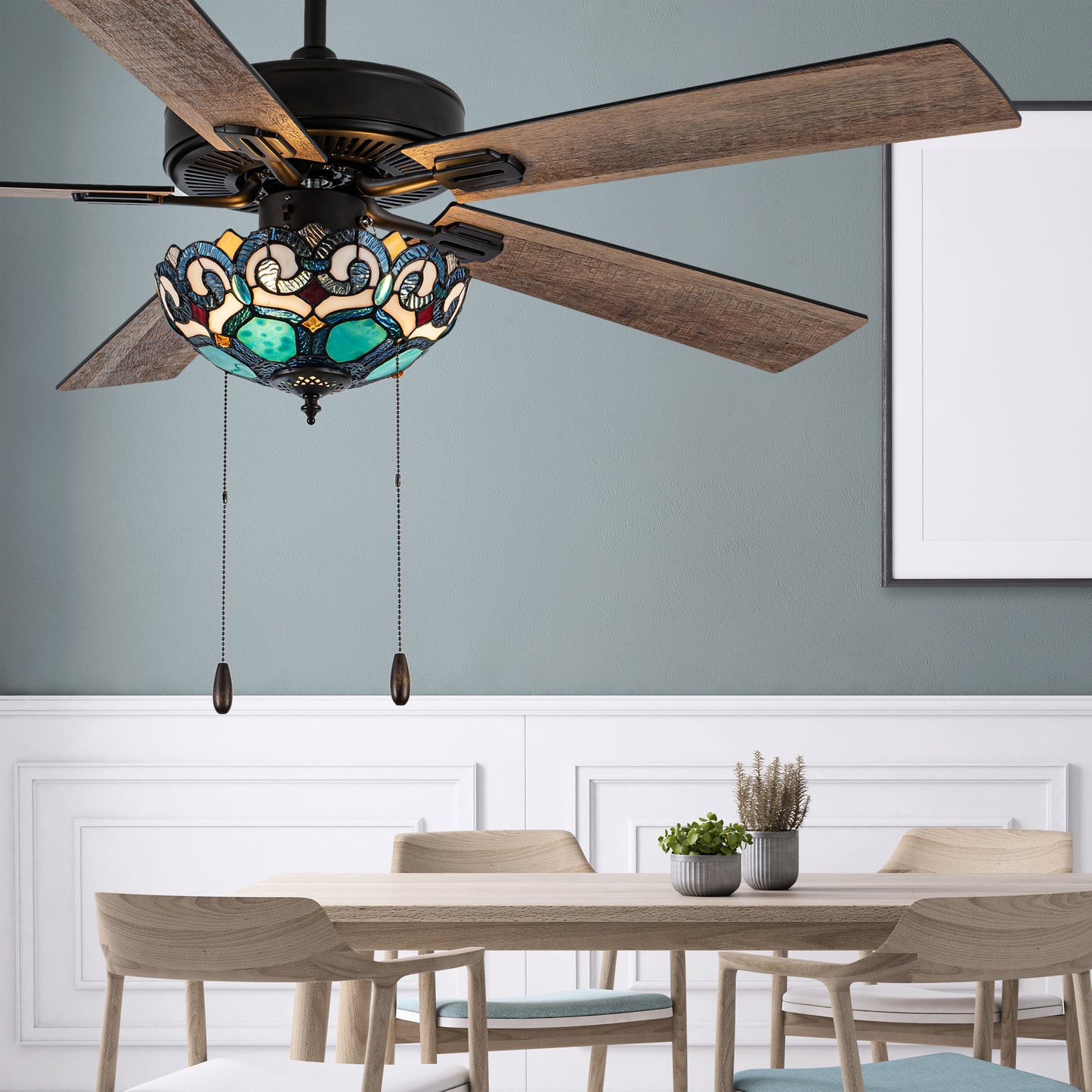 Tiffany-Style Lighting 52" 5-Blade Remote Controlled Ceiling Fan