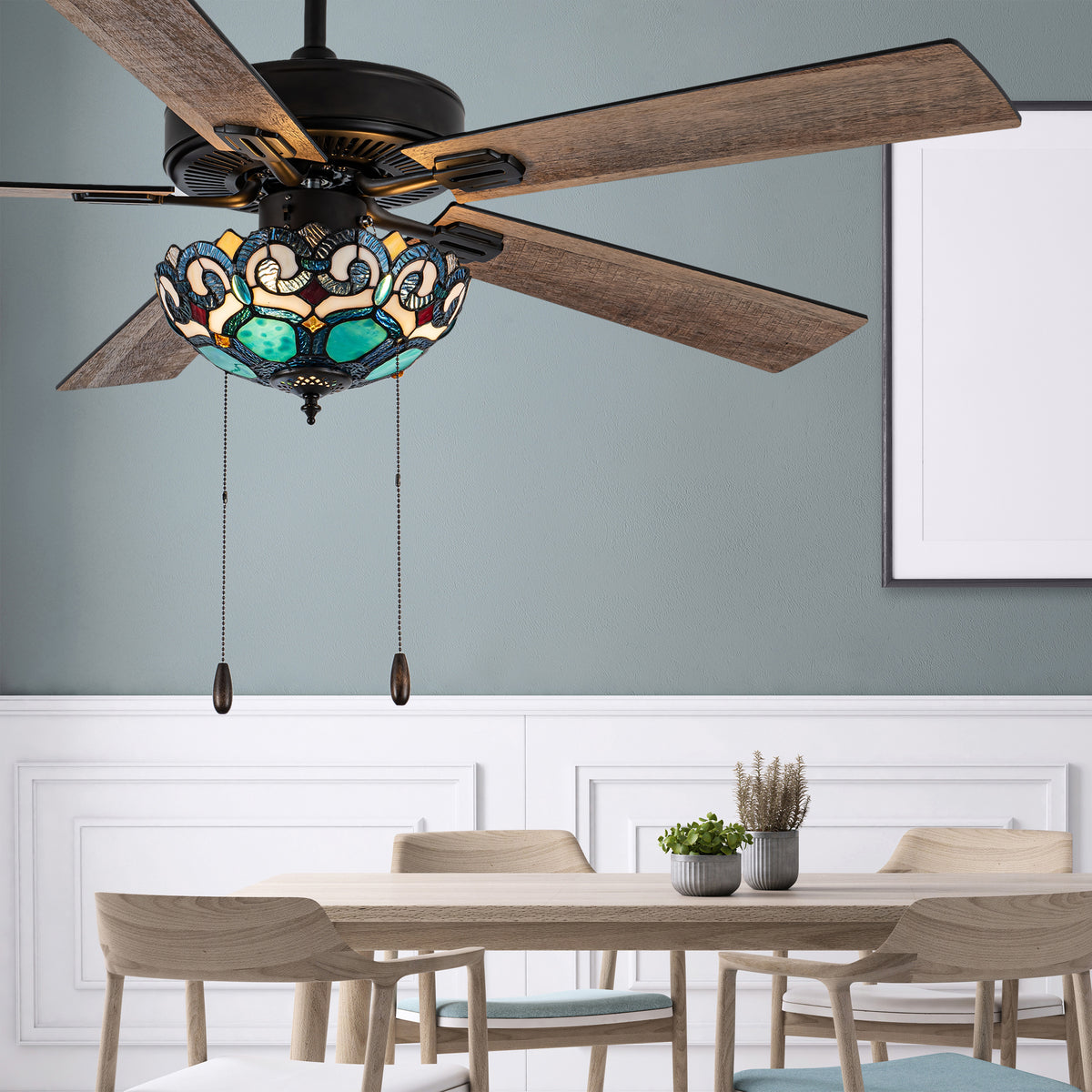 Tiffany-Style Lighting 52" 5-Blade Remote Controlled Ceiling Fan