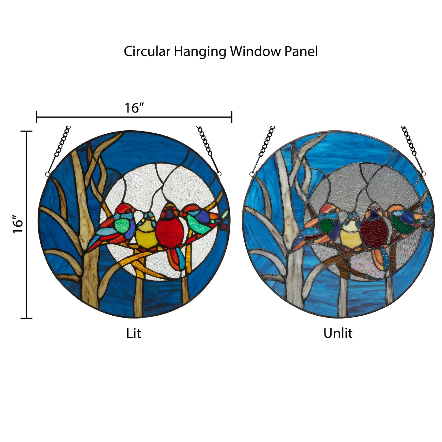 Tiffany-Style Lighting 16" Birds in the Night Sky Round Stained Glass Window Panel