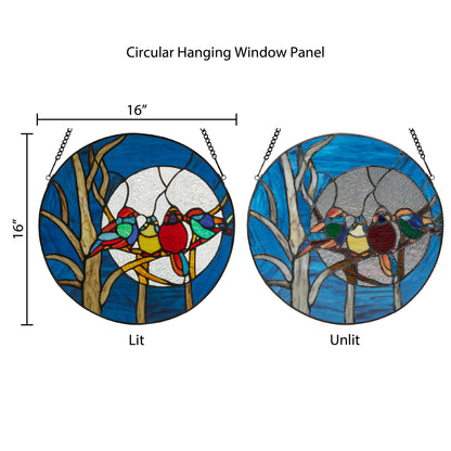 Tiffany-Style Lighting 16" Birds in the Night Sky Round Stained Glass Window Panel