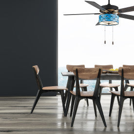 Tiffany-Style Lighting 52" Lark Blue and Oil Rubbed Bronze Ceiling Fan