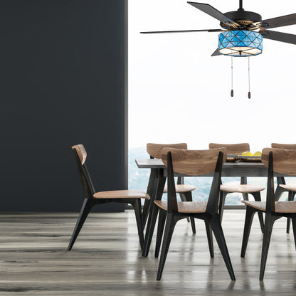 Tiffany-Style Lighting 52" Lark Blue and Oil Rubbed Bronze Ceiling Fan