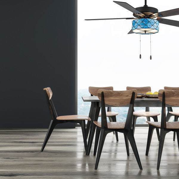 Tiffany-Style Lighting 52" Lark Blue and Oil Rubbed Bronze Ceiling Fan