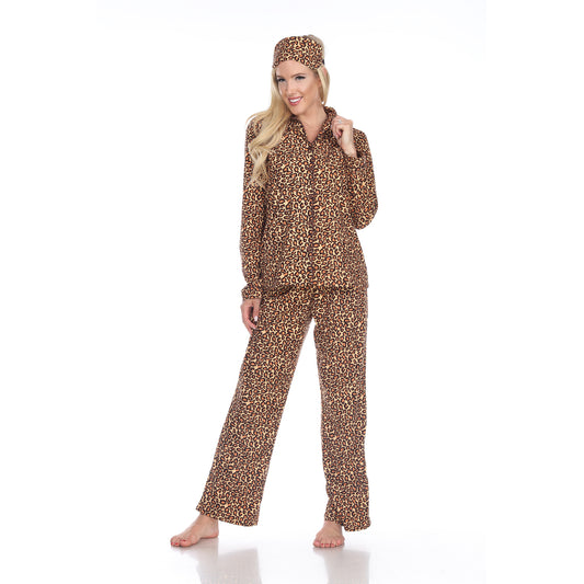 White Mark Women's 3-Piece Cheetah Pajama Set