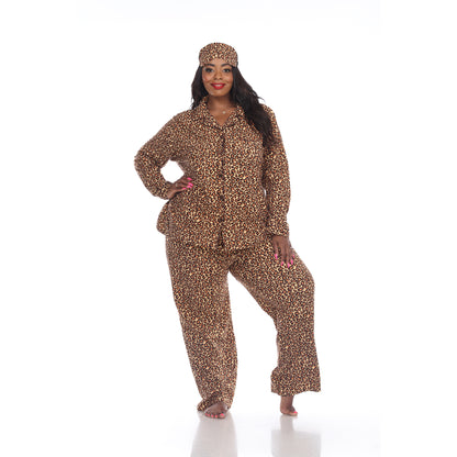 White Mark Women's 3-Piece Cheetah Pajama Set