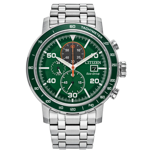 Citizen Men's 44mm Brycen Quartz Chronograph Green Dial Bracelet Watch - CA0851-56X