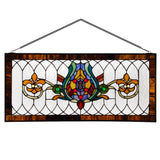 Tiffany-Style Lighting 30" Amber Multi Fleur De Lis Stained Glass Pub Window Panel