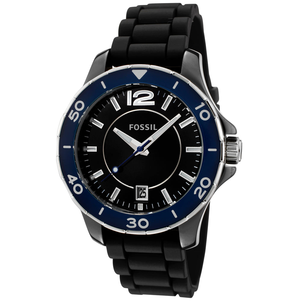Fossil Women's Classic 30mm Quartz Date Ceramic Case Silicone Strap Watch