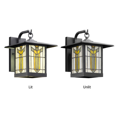 Tiffany-Style Lighting 11.75"H 1-Light Prairie Craftsman Style Stained Glass Outdoor Lantern Wall Sconce