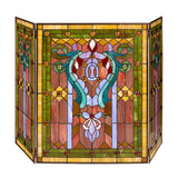 Tiffany-Style Lighting 28" Fleur de Lis Stained Glass Fireplace Screen