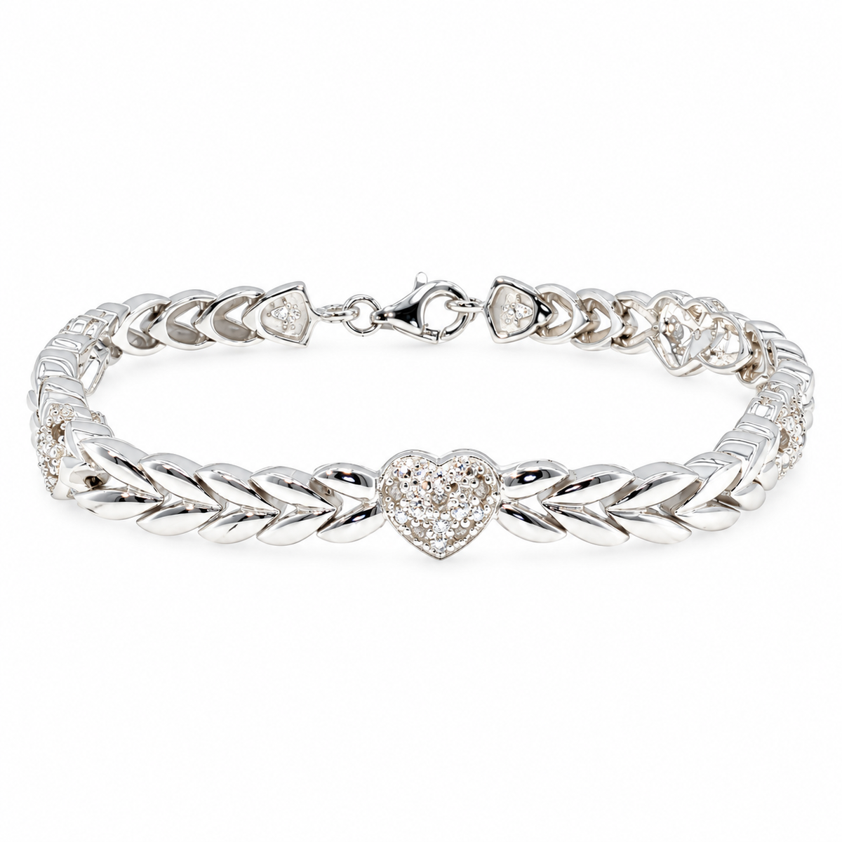 Sterling Silver 0.25ctw Diamond Cluster Station Open Link Bracelet