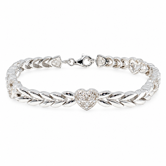 Sterling Silver 0.25ctw Diamond Cluster Station Open Link Bracelet