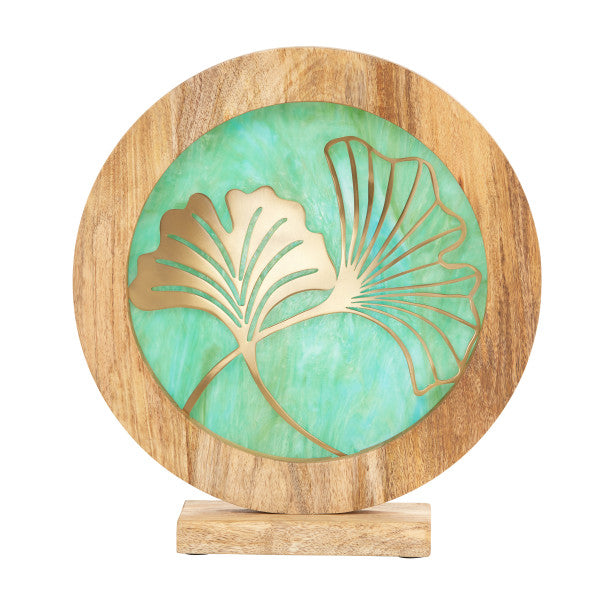 Tiffany-Style Lighting 14" Round Decorative Stained Glass & Metal Stand with Wood Frame