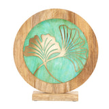 Tiffany-Style Lighting 14" Round Decorative Stained Glass & Metal Stand with Wood Frame