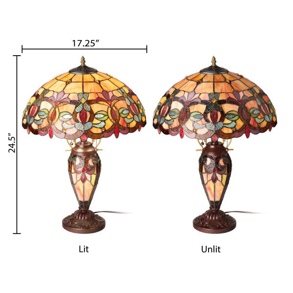 Tiffany-Style Lighting 24.5" Victorian Double Lit Stained Glass Table Lamp