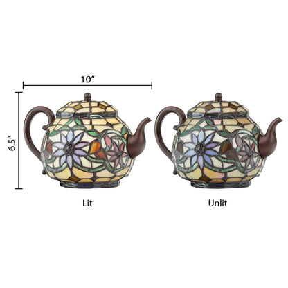 Tiffany-Style Lighting 6.5" Yellow Multi Stained Glass Teapot Accent Lamp