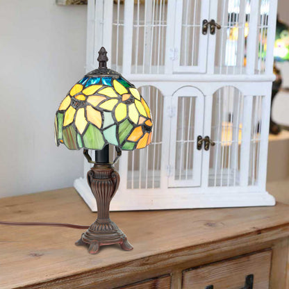 Tiffany-Style Lighting 12" Stained Glass Sunflower Blossoms Accent Table Lamp