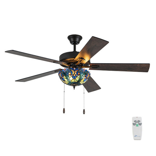 Tiffany-Style Lighting 52" Halston Indoor Glass Oil Rubbed Bronze Ceiling Fan