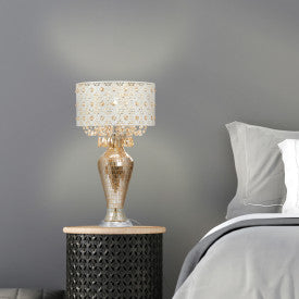 Tiffany-Style Lighting 25" Jeweled Champagne Drum Shade Table Lamp