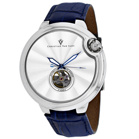 Christian Van Sant Men's 46mm Propeller Automatic Open Heart Leather Strap Watch