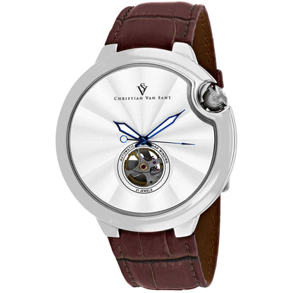Christian Van Sant Men's 46mm Cyclone Automatic Open Heart Leather Strap Watch