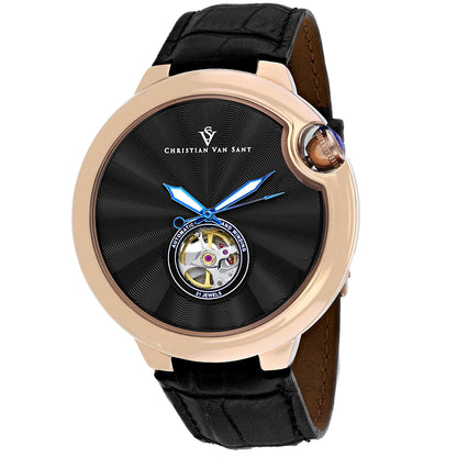 Christian Van Sant Men's 46mm Cyclone Automatic Open Heart Leather Strap Watch