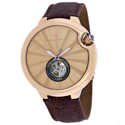Christian Van Sant Men's 46mm Cyclone Automatic Open Heart Leather Strap Watch