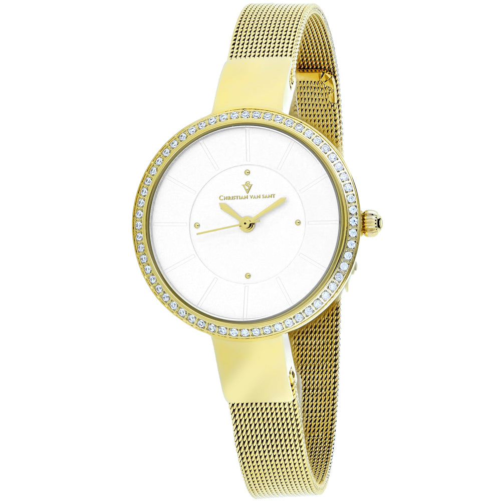 Christian Van Sant Women's 32mm Reign Quartz Crystal Bezel Mesh Bracelet Watch