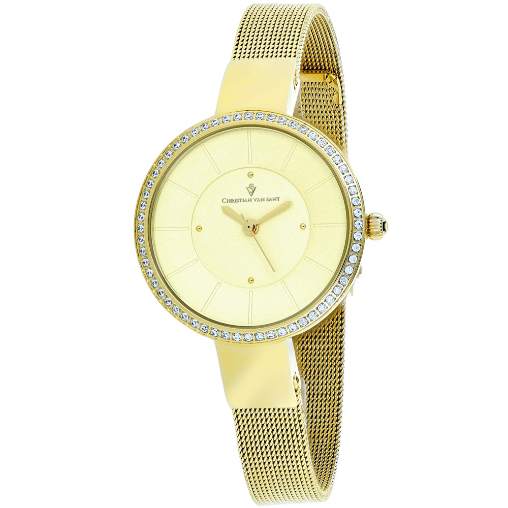 Christian Van Sant Women's 32mm Reign Quartz Crystal Bezel Mesh Bracelet Watch