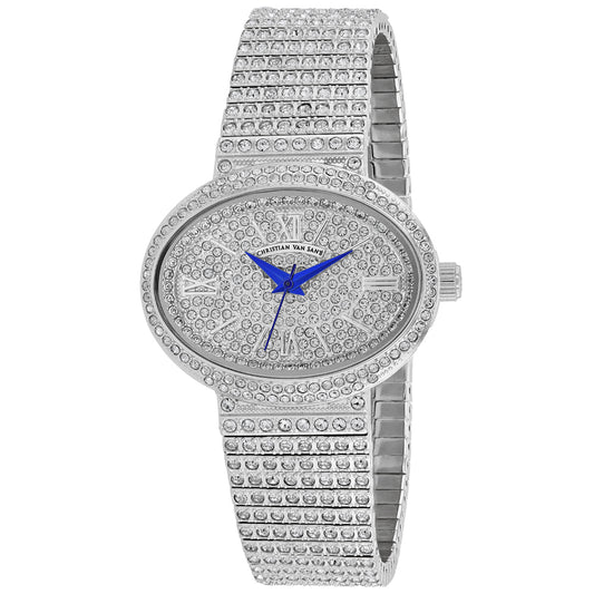 Christian Van Sant Women's 30mm Sparkler Quartz Crystal Pave Oval East-West Bracelet Watch