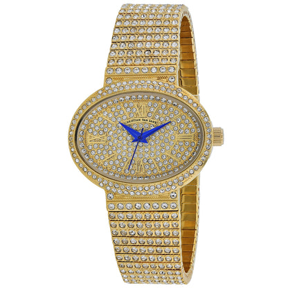Christian Van Sant Women's 30mm Sparkler Quartz Crystal Pave Oval East-West Bracelet Watch