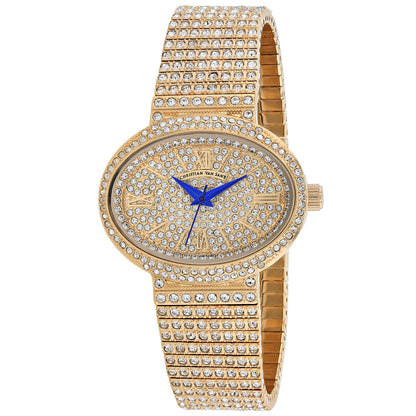 Christian Van Sant Women's 30mm Sparkler Quartz Crystal Pave Oval East-West Bracelet Watch